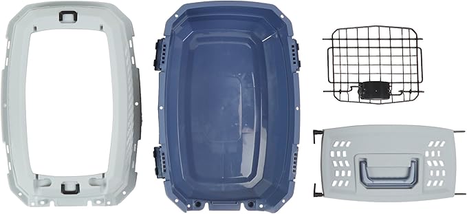Amazon Basics 2-Door Top-Load Hard-Sided Cat Pet Travel Carrier, 19.0" L x 12.6" W x 10.0" H, Gray & Blue-PawvioPets