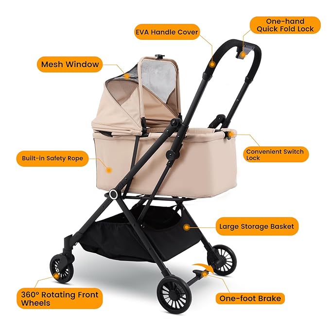 Foldable Dog Stroller - Lightweight Pet Stroller with One-Step Folding, No Assembly Required for Walking, Travel & Shopping, Perfect for Small Dogs, Senior Pets & Cats-PawvioPets