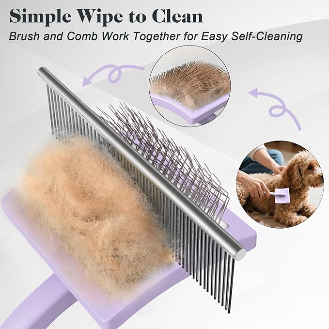2PCS Slicker Brush for Dogs & Pet Comb,Professional Dog Grooming Brush (Goldendoodles,Poodles,Labradoodles) with Extra Long Pins to Effectively Remove Tangles, Knots and Mats (Light Purple)-PawvioPets
