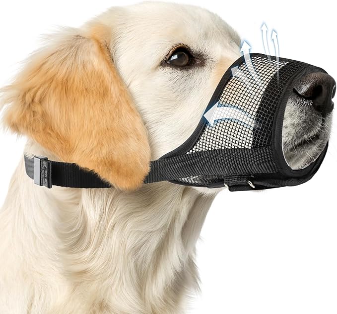 Dog Muzzle, Soft Mesh Muzzle for Medium Sized Dog Mouth Guard, Breathable Adjustable Muzzles to Prevent Biting, No Bark Muzzle for Dogs Allow Panting Drinking (Black, M)-PawvioPets