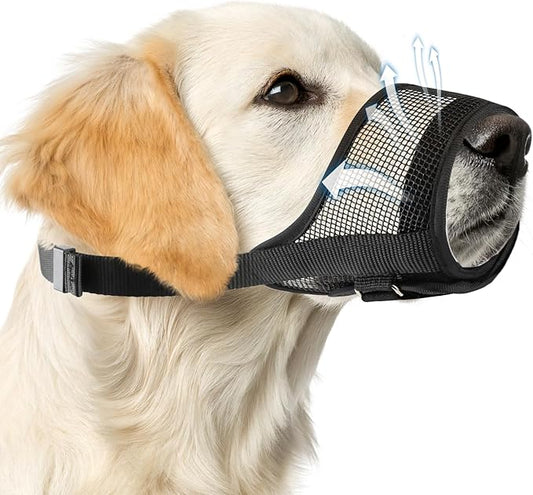Dog Muzzle, Soft Mesh Muzzle for Medium Sized Dog Mouth Guard, Breathable Adjustable Muzzles to Prevent Biting, No Bark Muzzle for Dogs Allow Panting Drinking (Black, M)-PawvioPets