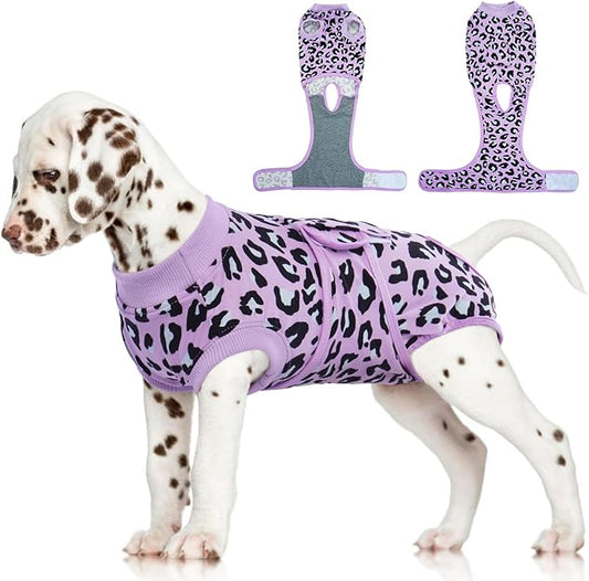 FUAMEY Recovery Suit for Dogs After Surgery,Soft Breathable Dog Bodysuit E-Collar & Cone Alternative Surgical Suit,Male Female Dog Neuter Spay Suits Anti Licking Wounds Onesie Purple Leopard XS-PawvioPets