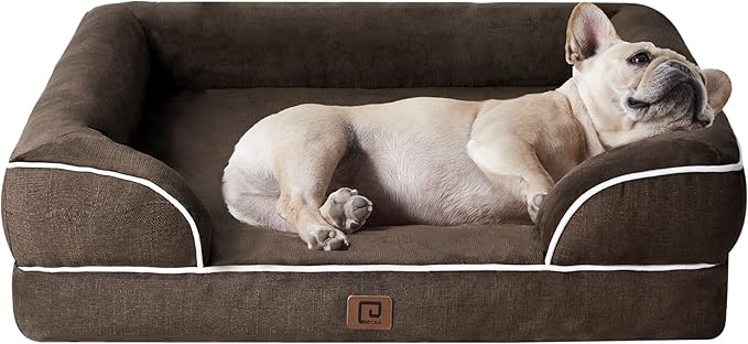 EHEYCIGA Orthopedic Dog Bed for Medium Dogs, Waterproof Memory Foam Medium Dog Beds with Sides, Non-Slip Bottom and Egg-Crate Foam Pet Couch Bed with Washable Removable Cover, Brown-PawvioPets