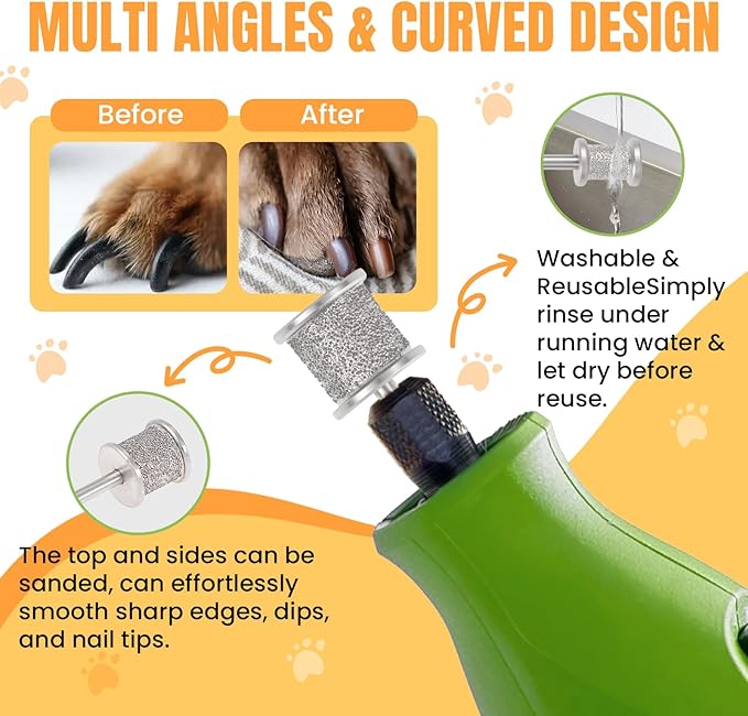 CAELUM 2Pack Diamond-Coated Pet Nail Grinder Bits, Dual Grit for Large & Small Dogs, 1/8” Shank for Dremel Nail Tools, Low Noise, Durable Nail Trimmer for Dogs, Top & Side Grinding-PawvioPets