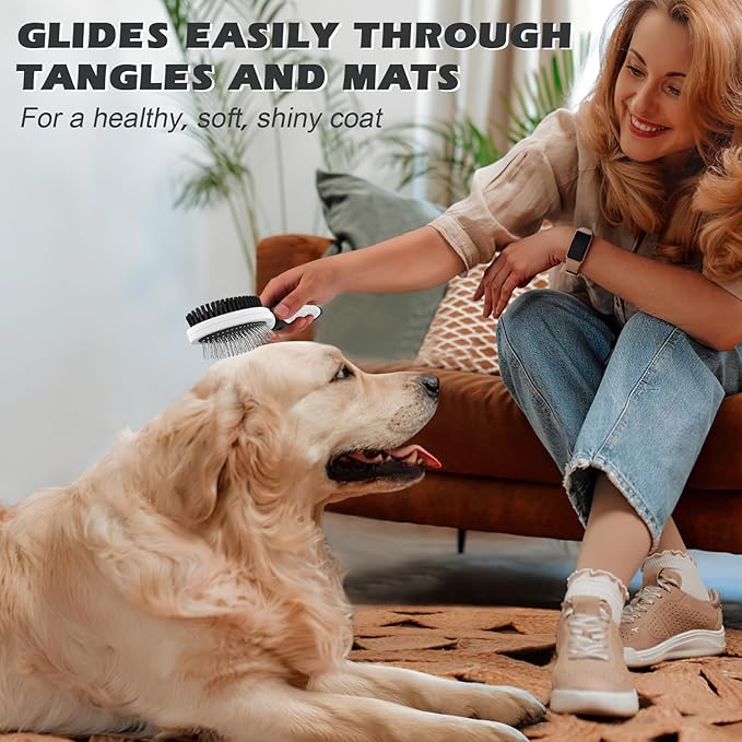 2PCS Pet Grooming Tools - Double-Sided Brush for Shedding and Bathing, Suitable for Short/Long Haired Dogs Cats and Horses, Deshedding Dog Brush, Mane & Tail Combs for Horses - Pet Supplies (White)-PawvioPets