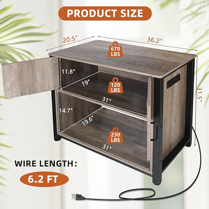 40 Gallon Aquarium Stand with Cabinet & Power Outlets, Heavy Duty Metal Stand for 40-50 Gallon Breeder & Turtle Tanks, Double Terrarium Stand, 660LBS Capacity, Grey-PawvioPets