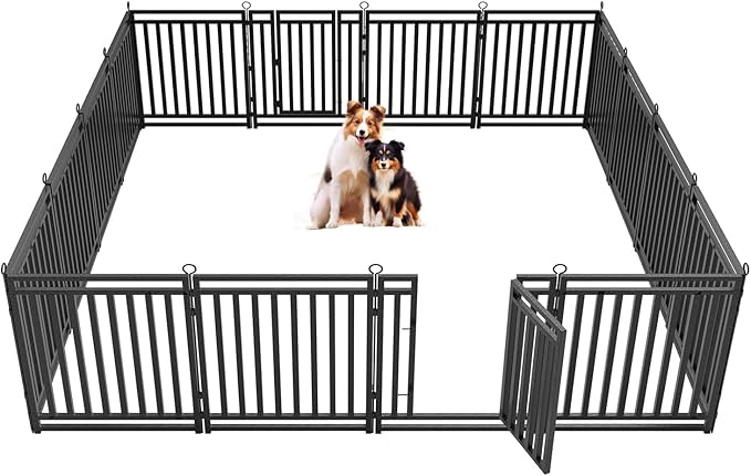 Dog Fence Outdoor Indoor, 32" Inch Height 16 Panels Dog Playpen for Large/Medium/Small Dogs Metal Dog Pen for Yard Camping and RV | Black-Silver-PawvioPets