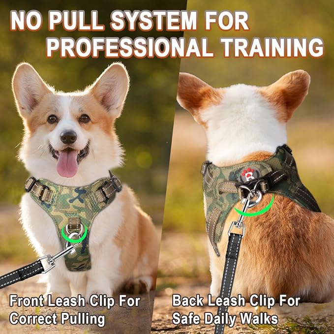 Dog Harness Step in Dog Vest Harness, Reflective Adjustable Puppy No Pull Harness Breathable Soft for Small and Medium Dogs Cats, Camo, S-PawvioPets