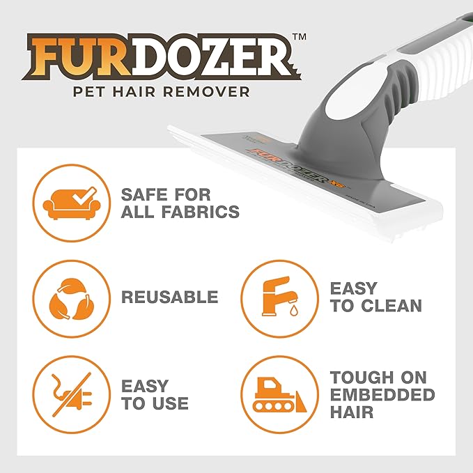 FurDozer X6 Pet Hair Remover & Auto Detailing Tool - Cat & Dog Hair Remover for Carpets, Car Interiors, Couches, Bedding, & Furniture - Reusable Pet Hair Removal Tool for Cat and Dog Fur & Lint, Grey-PawvioPets