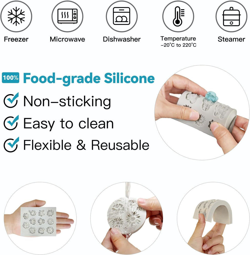 2 Pcs Flower Silicone Molds, Fondant Cake Flower Mold Silicone Polymer Clay Molds Daisy Rose Clay Mold for Cupcake DIY Crafts Cake Decoration