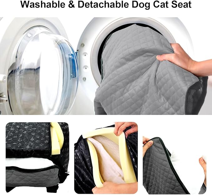 Dog Car Seat for Small Medium Dogs Up to 40lbs, Detachable Washable Soft Pet Booster Travel Bed for Front & Gray Seat with Safety Leash Belt-PawvioPets