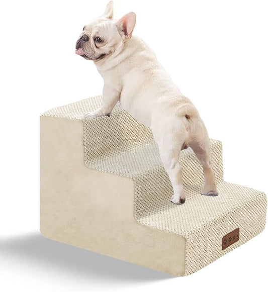 GGIB Dog Stairs for Small Dogs Pet Stairs for Sofa Couch Dog Ramp Pet Steps with Removable Washable Cover, Beige, 13" H, 3-Step-PawvioPets