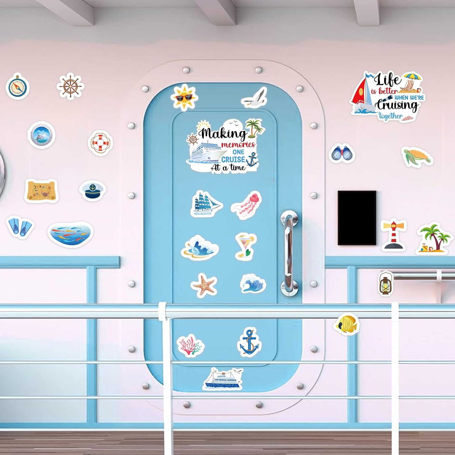 Cruise Door Decorations Magnetic, 27 Pcs Large Nautical Cruise Ship Magnets for Door Funny Carnival Sea Navigation Door Magnets for Door Decorations Fridge Car Cabin Party Supplies