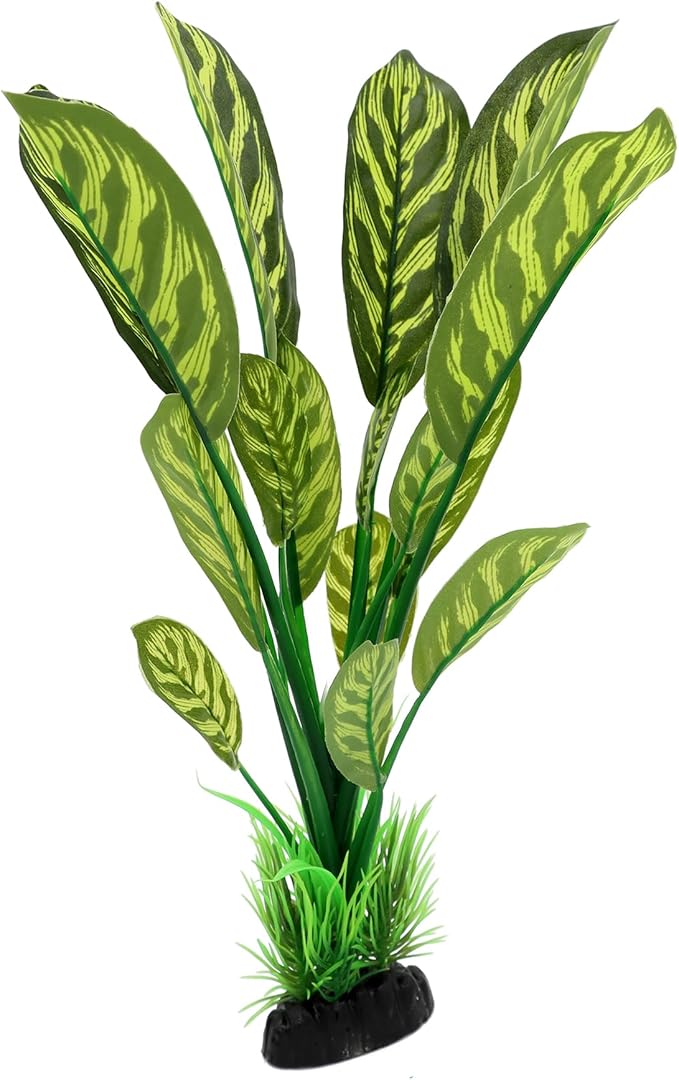 ALEGI Silk Aquarium Plants, 12 Inch Artificial Silk Plants Decorations for Fish Tank,Aquarium Décor Plastic Plants (Green with Stripes, 2 Pack)-PawvioPets