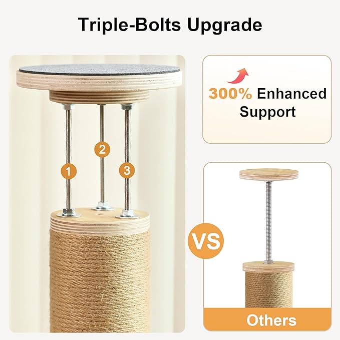 FUKUMARU Floor to Ceiling Cat Tree, 6 Level Adjustable Height (5.7-9.8 ft) Climbing Tower with Thickened Scratching Posts, Cats Activity Center with Transparent Capsule and Cozy Hammock-PawvioPets