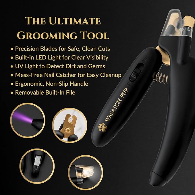 3-in-1 Dog Nail Trimmers and Pet Nail Clippers - Professional Grade with Stainless Steel Blades, LED & UV Light, and Nail Filer for Safety & Precise Toenail Pet Grooming - S to M Dogs-PawvioPets