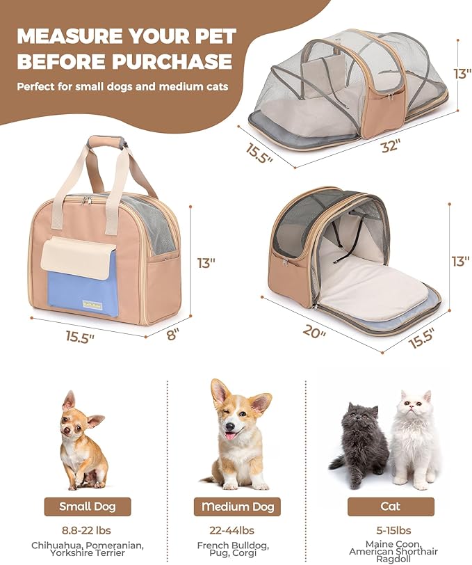 Expandable Pet Carrier Backpack, Cat Carrier Backpacks with Breathable Mesh for Cats Small Dogs Puppies Up to 25 Lbs Airline Approved Waterproof Travel Carrier with Safety Buckle for Hiking & Flights-PawvioPets
