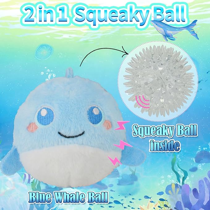 DKING 3Pack Squeaky Dog Balls,2 in1 Funny Puppy Ball Toys,Birthday Dog Toy for Small Medium Dogs (Ocean Ball)-PawvioPets