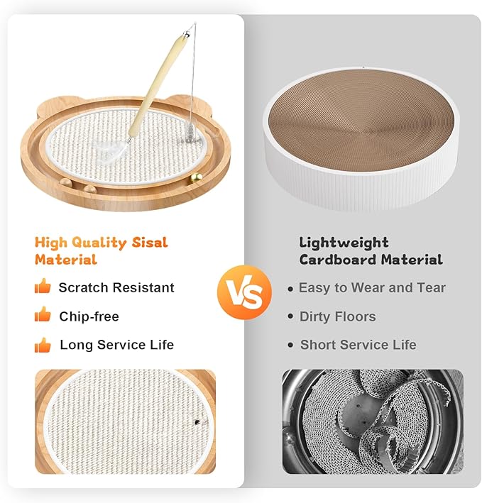 3-in-1 Cat Toys, Scratcher, Toys for Indoor Cats, Natural Sisal Scratching Board, Kitten Interactive with Ball Track & Retractable Wand Toy & Feather-PawvioPets