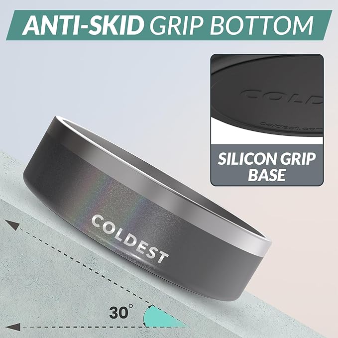 Coldest Dog Bowl - Anti Rust Metal, Non Slip, 3 Layers Insulated Stainless Steel Dog Bowls - Spill Proof & Heavy Duty - Water Bowl for Dogs, Cats & Pets, Dish Washer Safe (42 oz, Stardust Glitter)-PawvioPets