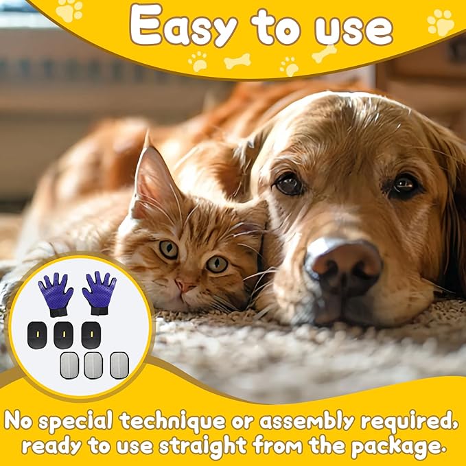 8 Pcs Pet Grooming Gloves for Shedding – 6x Reusable Cat & Dog Hair Removal Gloves+ 1 Pair 2-in-1 Deshedding Brush & Massage Mitt – Safe for Dogs & Cats, Efficient (Blue)-PawvioPets