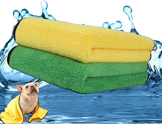 2 Pack Dog Towels Super Absorbent Pet Bath Towel Microfiber Dog Drying Towel for Small Medium Large Dogs and Cats, Machine Washable, 19.7Inch x 39.4Inch, Yellow-Grey & Green-Grey-PawvioPets