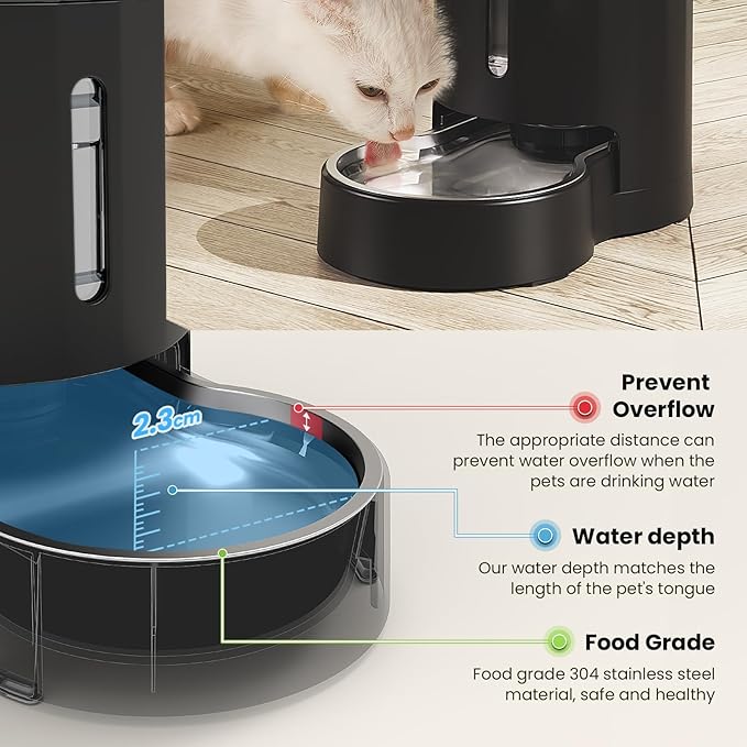 CZPET Automatic 4L/1Gal/135Oz Cat Water Dispenser with Stainless Steel Bowl, Gravity Waterer for Small Medium Dog Puppy Kitten (Black)-PawvioPets