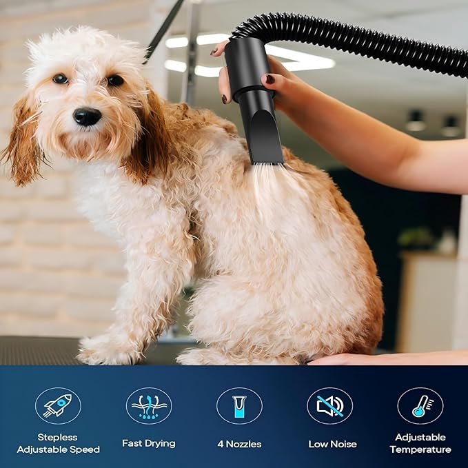 Dog Dryer, 5.2HP/ 3800W Pet Grooming High Velocity Force Blower with 4 Nozzles, Adjustable Speed and Temperature Dog Hair Dryers for Grooming-PawvioPets