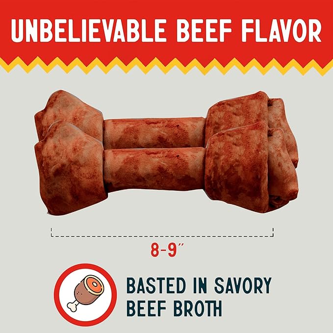 Canine Chews 8-9 Inch Beef Basted Knotted Rawhide Bones for Large Dogs - Durable Rawhide Bones for Medium and Large Dogs - Long Lasting Dog Rawhide Bones with for Aggressive Chewers - 10 Pack-PawvioPets