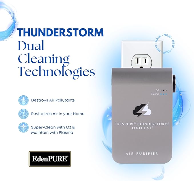 EdenPURE Thunderstorm III Air Purifier – Small Plug-In Ozone Generator & Ionizer – Eliminates Odors, Pet Smells, Smoke, Mold – Filter-Free Portable Cleaner for Home, Travel, Car, Office Use-PawvioPets