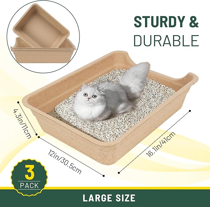 Disposable Litter Boxes for Cats, Low Entry Paper Litter Box, Paper Cat Litter Tray with One-time Pet Bath Towel Set （3PACKS with 1 Towel） for Travel on Weekends or Trips of Short Holidays-PawvioPets