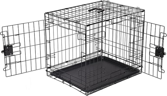 Amazon Basics Durable,Foldable Metal Wire Dog Crate with Tray, Double Door, Divider, 24 x 18 x 20 in, Black-PawvioPets