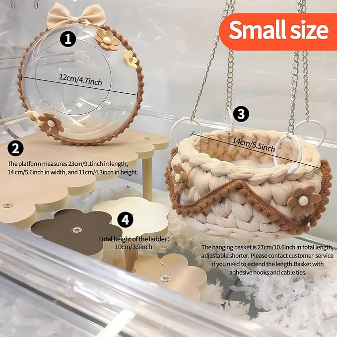 4-Pack Wooden Rat Cage Accessories - Platforms, Ladders & Hammocks Set for Chinchillas, Hamsters, Gerbils (for Iron/Wooden, Acrylic Hamster Cages + Customizable Layout) (9.1x5.6x4.3)-PawvioPets