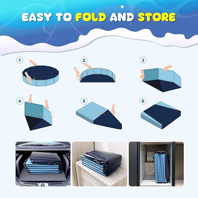 COMMOUDS 87Inch Large Foldable Dog Pool, Collapsible Hard Plastic Dog Kiddie Swimming Pool, Portable Pet Bath Tub Wading Pools for Kids and Puppy Small Medium Large Dogs-PawvioPets