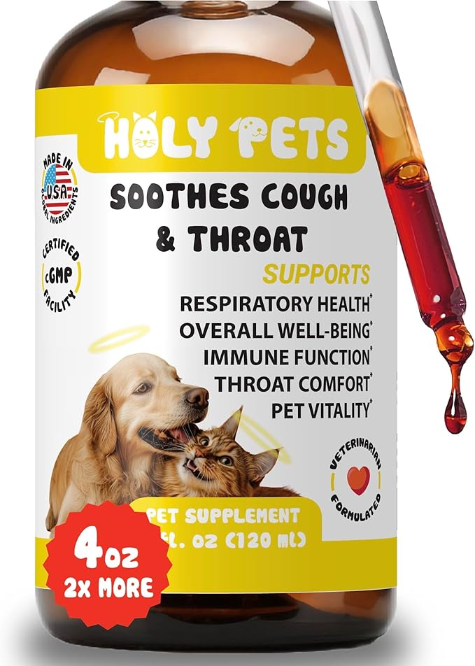Cough Medicine for Dogs & Cats, Respiratory Infection Support - Sneezing Relief & Kennel Cough Treatment - Pet Asthma Support - Made with Natural Ingredients in The USA (4oz)-PawvioPets