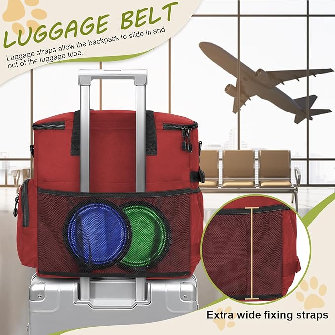 Dog Travel Bag Airline Approved–Pet Travel Tote with Collapsible Bowls,Food Containers & Feeding Mat–Multi-Pocket Organizer for Dogs & Cats, Durable & Water-Resistant for Hiking,Trips,Outdoors-PawvioPets