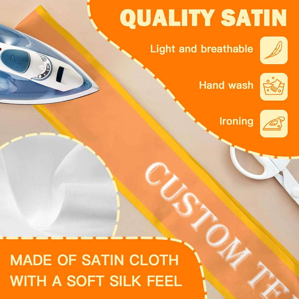 Custom Sash,Personalized Birthday Sash with Text Photo,Customized Bachelorette Sash Quote Sash Bride to Be Sash Color Optional (With decorative edge, Orange)