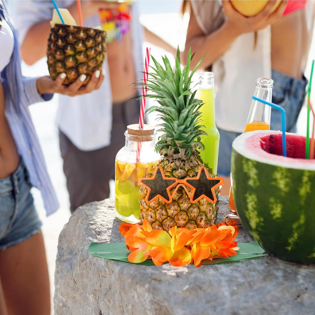 6 Sets Hawaiian Table Centerpieces Pineapple Luau Party Table Decorations Tropical Decor for Beach Summer Party(Star)