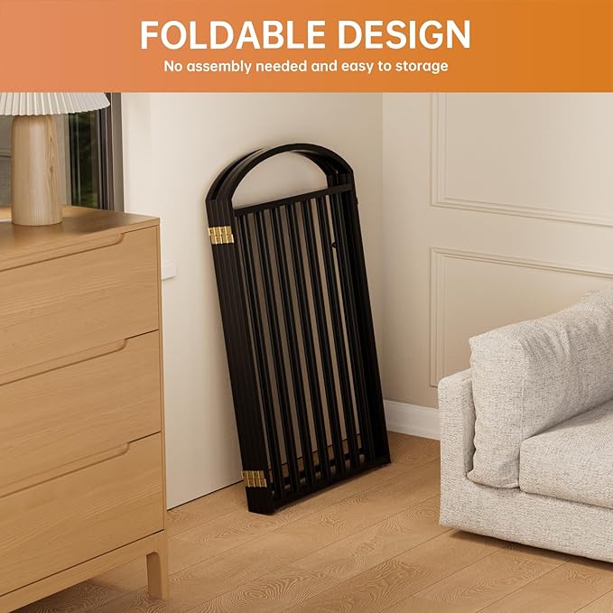 4 Panles Full Matel Freestanding Dog Gates with Door, 96"Extra Wide 36"Tall Free Standing Dog Pet Gate for Indoor & Outdoor. Foldable Pet Fences for Doorways, House, Stairs, Porch, Deck, Yard-PawvioPets