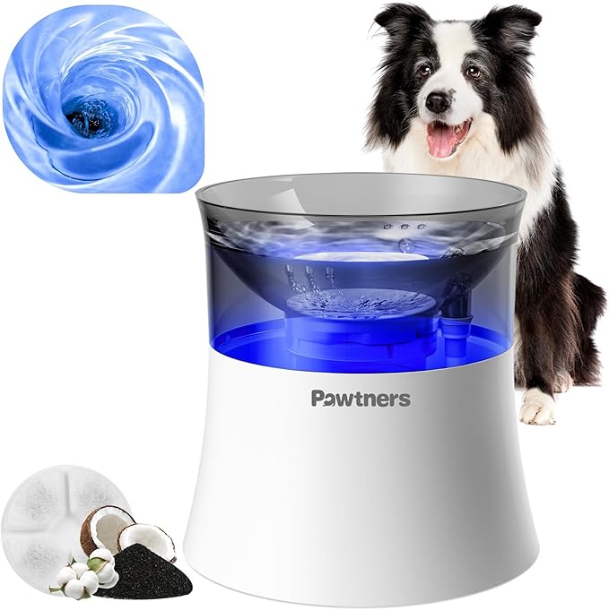 Dog Water Fountain with Vortex Filtration Design, 3.5L/123oz Elevated Dog Water Bowl for Large Medium Dogs & Cats, Automatic No Spill Water Dispenser with Deep Drinking Area and Ultra-Quiet Pump-PawvioPets