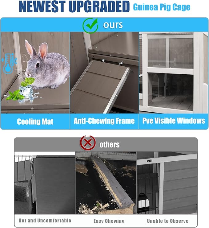 38" L Rabbit Hutch Bunny Cage,Fir Wood Rabbit Cage Indoor Outdoor with Pull Out Tray,Bunny Hutch with Ramp and Hideout,Guinea Pig Cages Rabbit Hutch Indoor with Detachable 4 Legs-PawvioPets