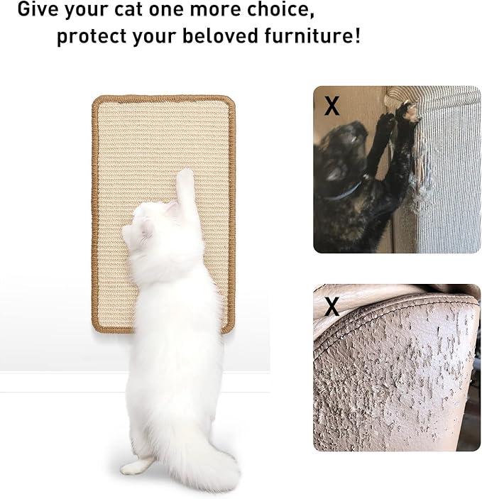 FUKUMARU Cat Scratcher Mat, 19.6 X 11.8 Inch Natural Sisal Cat Scratch Mats, Horizontal Cat Floor Scratching Pad Rug, Protect Carpets and Sofas - Beige-PawvioPets