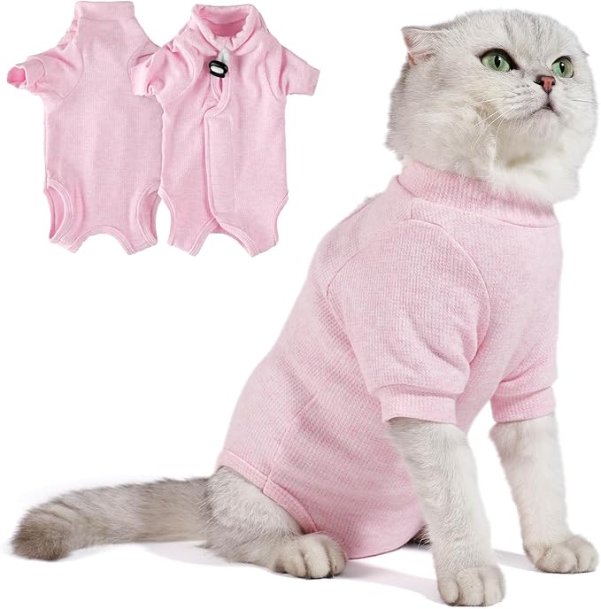 Breathable Cat Recovery Suit for Female/Male, Anti-Licking Kitten Onesie - Cat Surgery Pajamas with Sleeve After Spay, Prevent Shedding, Abdominal Wounds, Skin Diseases or E-Collar Alternative-PawvioPets