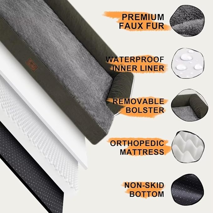 Dog Bed Medium Size Dog-Orthopedic Waterproof Bed for Dogs,Foam Couch Sofa with Washable Removable Cover & Non-Slip Bottom-Dark Green-PawvioPets