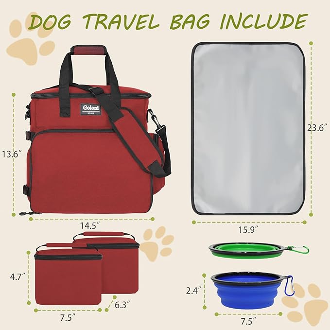 Dog Travel Bag Airline Approved–Pet Travel Tote with Collapsible Bowls,Food Containers & Feeding Mat–Multi-Pocket Organizer for Dogs & Cats, Durable & Water-Resistant for Hiking,Trips,Outdoors-PawvioPets
