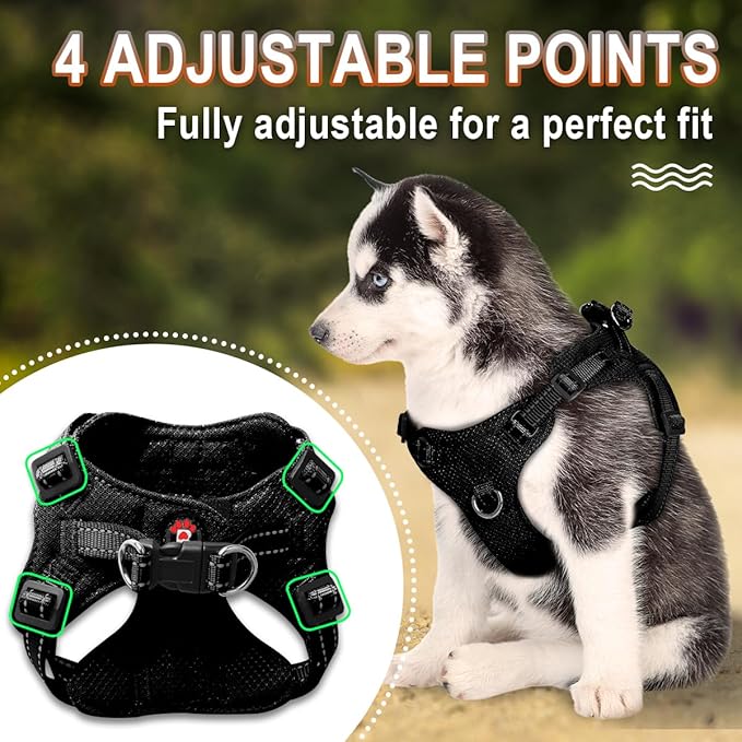 Dog Harness Step in Dog Vest Harness, Reflective Adjustable Puppy No Pull Harness Breathable Soft for Small and Medium Dogs Cats, Black, S-PawvioPets