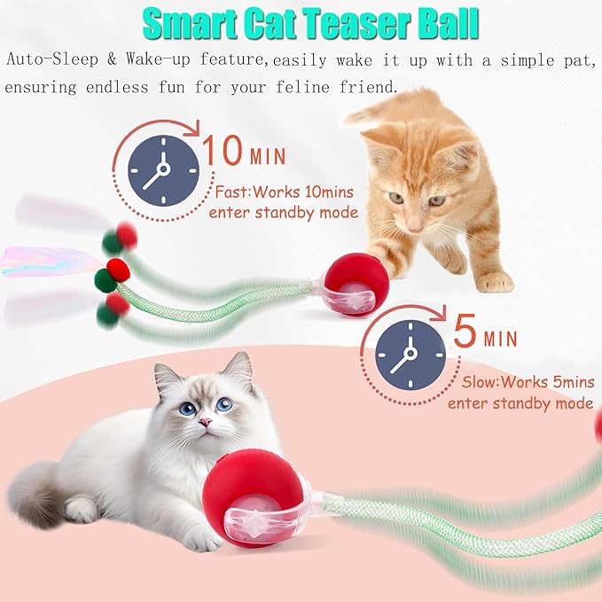 2 Packs Speed 2.0 Tail Interactive Cat Toys for Indoor Cats, Chirping & Motion Activate Cat Toy, Smart Kitten Rolling Ball Moving Ball Toys, Rechargeable Dog Cats Bal l for Enrichment Exercise-PawvioPets