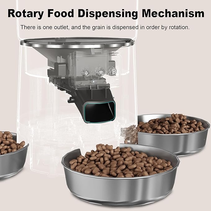 3-Cat Automatic Pet Feeder, 6L WiFi Cat Food Dispenser with APP Control, 1-10 Meal Programmable, Voice Recorder, Smart Alerts, Stainless Steel Bowls for Cats and Small Dogs (Black)-PawvioPets