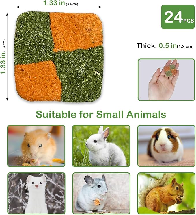 Fhiny 24 PCS Rabbit Chew Toys, Natural Timothy Hay Carrot Biscuit Handmade Bunny Molar Toys for Teeth Small Animal Snacks for Rabbits Guinea Pigs Chinchillas Hamsters Gerbils-PawvioPets
