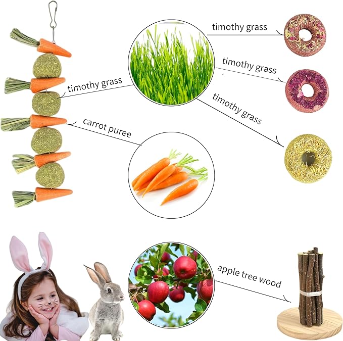 31 Pcs Small Pet Chew Toys for Dental Health - Natural Apple Wood, Timothy Grass Sticks & Sweet Bamboo, Teeth Grinding Toys for Rabbits, Guinea Pigs, Hamsters, Chinchillas Cage Accessories-PawvioPets